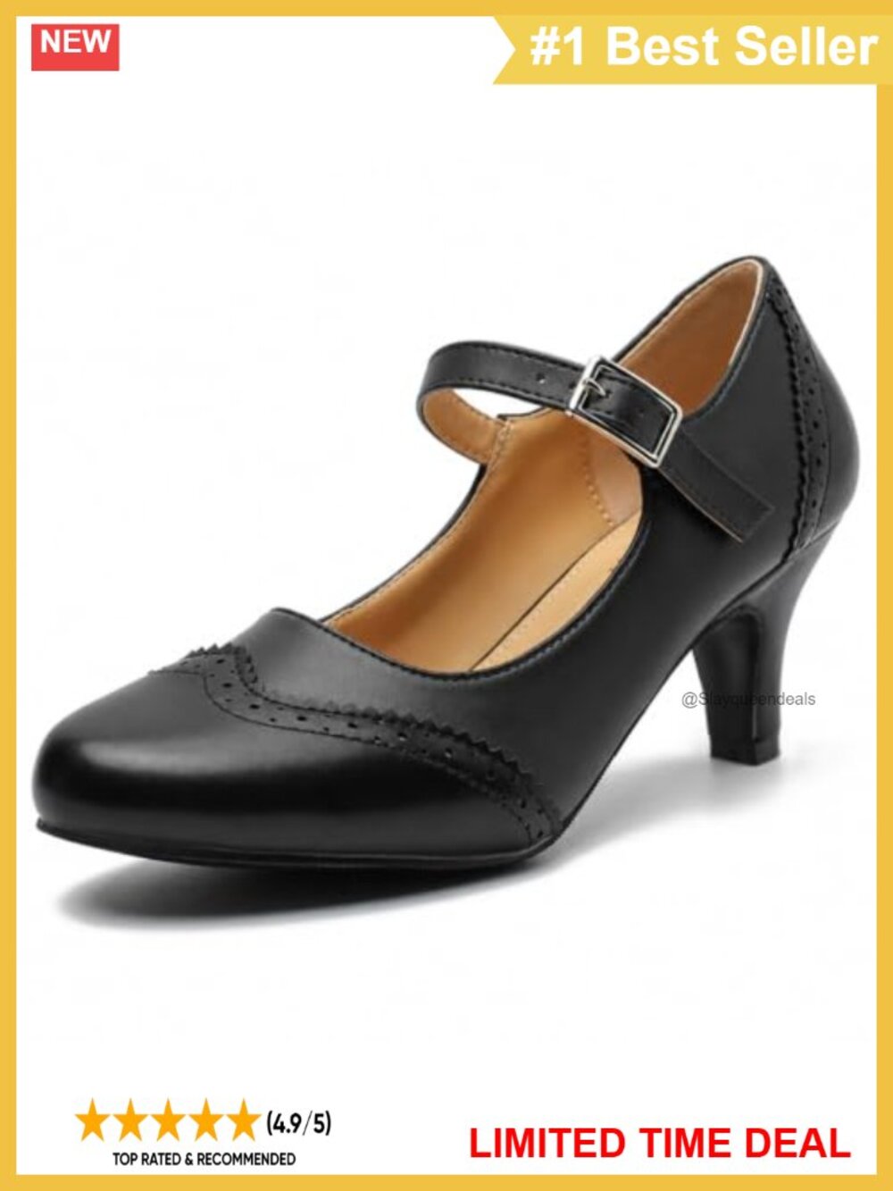 Mary Jane Double-Tone Oxford Pumps Low Kitten Heels Ankle Strap Round Toe